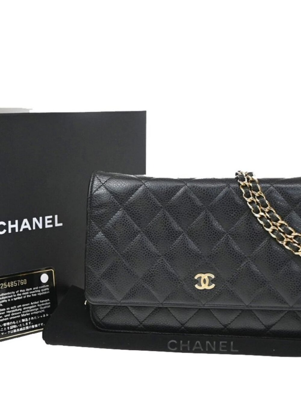 CHANEL CC Logo Chain Wallet Shoulder Bag Calfskin Leather Black France 813RP276